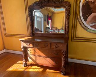 Antique Oak Dresser with Caryatid Details 