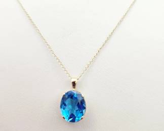 14K Gold Blue Topaz Necklace