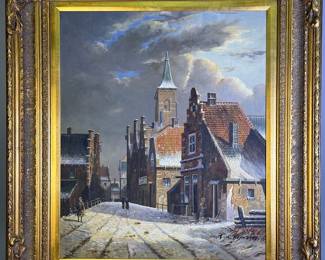 Winter Dutch Street Scene Painting