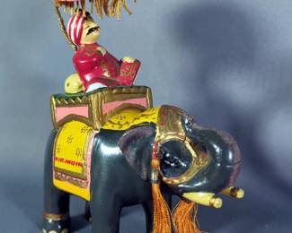 Air India Maharajah On Elephant Figurine and S.S. Travel Service Bag 
