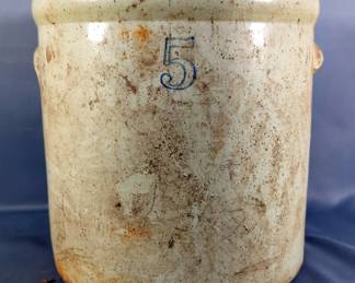Stoneware Crock With Handles, 5 Gallons, 13" Tall 