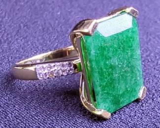 14K Gold Over Sterling Silver Emerald and Diamond Ring, Sz 7