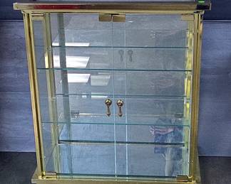 Brass Toned Display Cabinet with Glass Shelves 