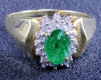 Emerald And Diamond Gold Ring, Size 8.5, Marked 925 