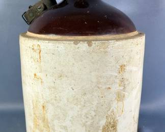 Stoneware Jug With Leather Strap, 12" Tall