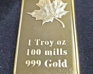 One Troy Ounce .999 Gold Bar 