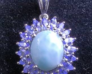 Larimar And Tanzanite 925 Sterling Silver 18" Pendant Necklace 
