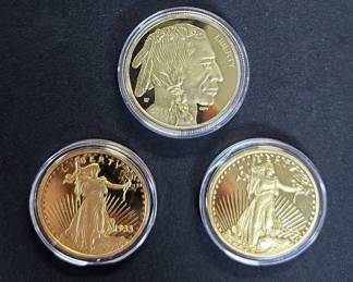 Gold Clad Replicas Of 1933 St. Guaden's $20 Gold Coin And 2014 American Buffalo $50 Gold Coin 