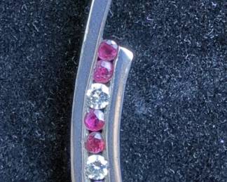 Diamond And Ruby Pendant On 17" Sterling Silver Necklace 
