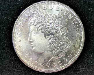 Silver Round With Morgan Dollar Images, One Troy Ounce .999 Fine Silver 
