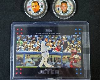 2007 Topps #40 Derek Jeter With George Bush & Mickey Mantle Baseball Card, Alex Rodriguez And Derek Jeter Colorized Quarters 