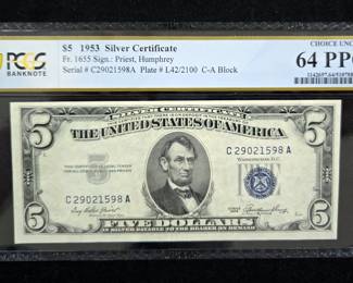 1953 $5 Silver Certificate 