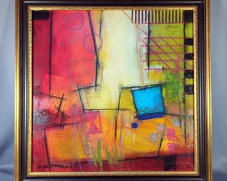 Ursula Brenner (German/American 1955-Present) Original Abstract Oil On Canvas, Signed, Framed, 28.25" X 28.25"