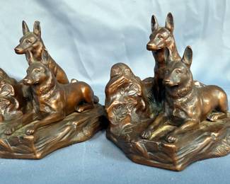 German Shepard Bookends Marked JB 1922 