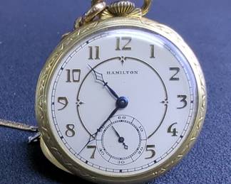 Hamilton 14k Gold Filled Pocket Watch With Chain, In Original Box 