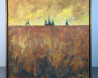 Framed Oil on Canvas "Autumn Evening", 25.5" x 25.5" 