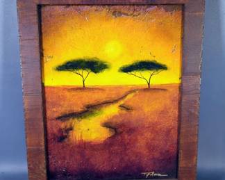 Tina Palmer (American 1964-Present) 'The Outback' Mixed Media On Canvas, Signed, Framed, 16.5" X 13.25" 