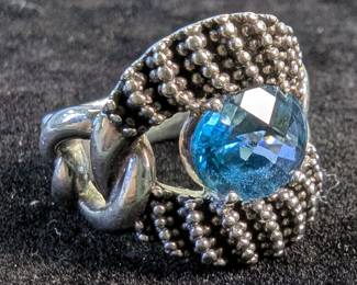 Sterling Silver Ring With London Blue Topaz Stone, Michael Dawkins Design, Size 7-3/4 
