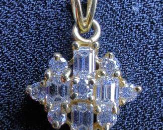 Round And Baguette Diamond Pendant