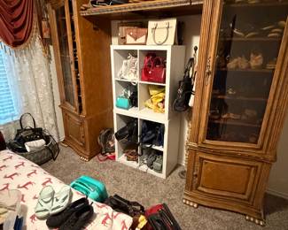 Shoes and purses, great converted cabinet for walk in closet!