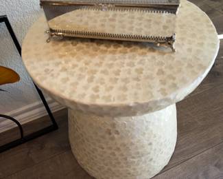 Vintage glass trinket box and mother of pearl table 