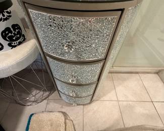 One of a pair of crushed mirror barrel side tables 