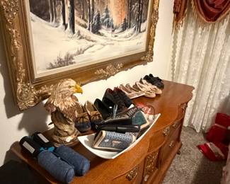 Tiger oak dresser and original art 