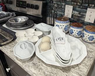 Many pieces of basic white for serving