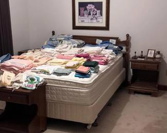 Vintage Bedroom set, nightstands, sheets, towels, etc. 