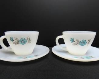 Lot of 2 Fire King "Bonnie Blue" Cups & Saucers