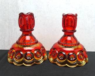 Pair of L.E. Smith Amberina Candlesticks