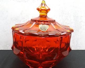 Stunning Fenton Amberina Valencia Covered Candy Dish
