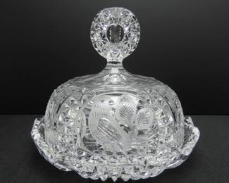 Unique Hofbauer "The Byrded Collection" Cut Crystal Covered Butter / Cheese Dish