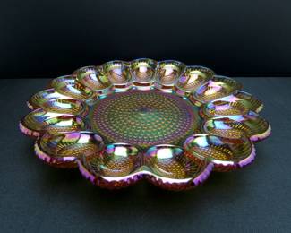 Beautiful "Hobnail Amber Carnival" Glass Egg Plate by Indiana Glass