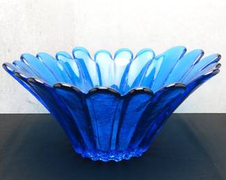 Vintage Blenko Handcraft Small Daisy Bowl in Turquoise Blue #847S