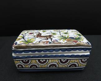 Hand Painted Conimbricer Lidded Trinket Box - Made in Portugal