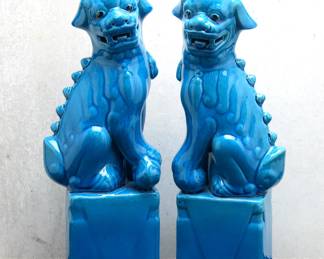 Tall Ceramic Turquoise Chinese Foo Dogs