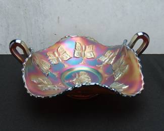 Fenton Carnival Glass Butterfly Double Handled Bon Bon Dish