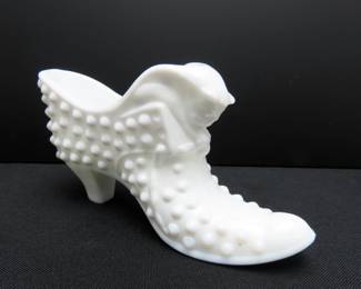 Vintage Fenton Milk Glass Hobnail Shoe