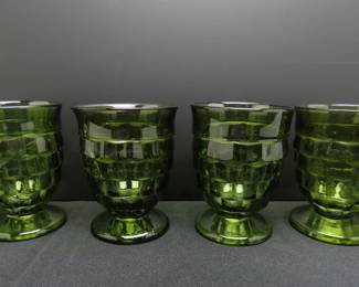 Lot of 4 Vintage Whitehall Avocado Green Flare Rim Footed Tumblers by Colony