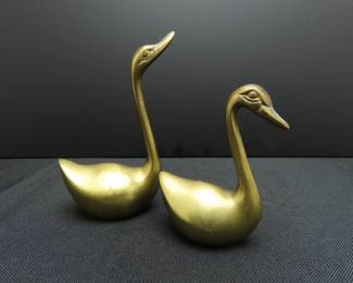 Pair of Small Brass Swan Figures