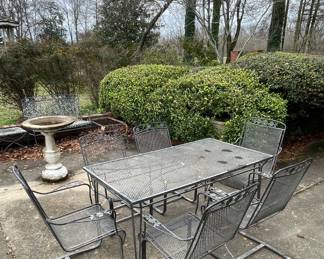 Meadowcraft table and chairs, Concrete bird bath