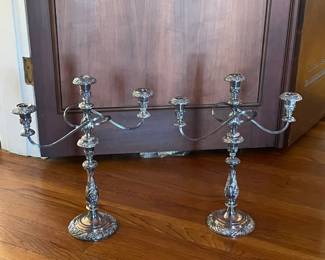 pair of 3 branch silver candelabra