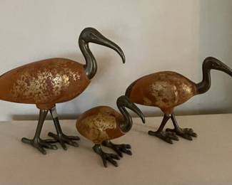 Sarreid Ltd. Mid century Italian ibis brass and wood sculptures 