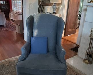 blue velvet wing chair