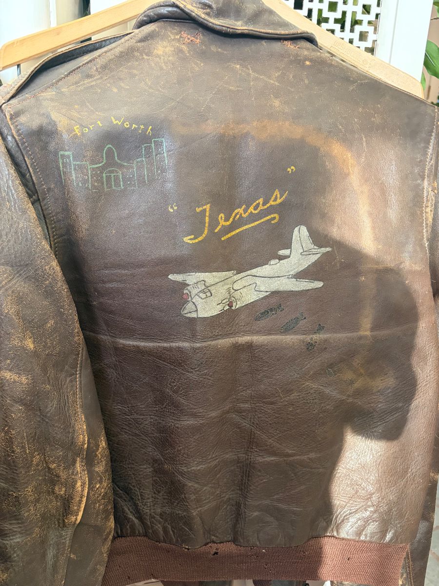 Original B-26 pilots bomber jacket. Pilot flew 48 combat missions over France and Germany in 1944-45.