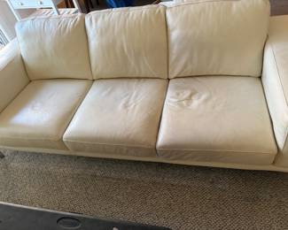 White Leather MCM Sofa with Chrome Legs 