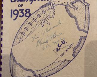 RARE!! 1938 TCU Horned Frogs Champions yearbook guide Autographed on cover  by Quarterback & Heisman Trophy winner Davey O'Brien, Center Ki Aldrich & Tackle I.B Hale