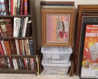 100s of old and some antique books and pictures and paintings.