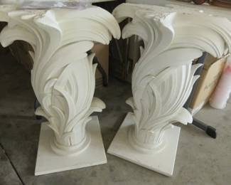 Pair Vintage White Palm Tree Plaster Pedestal Base Stands 